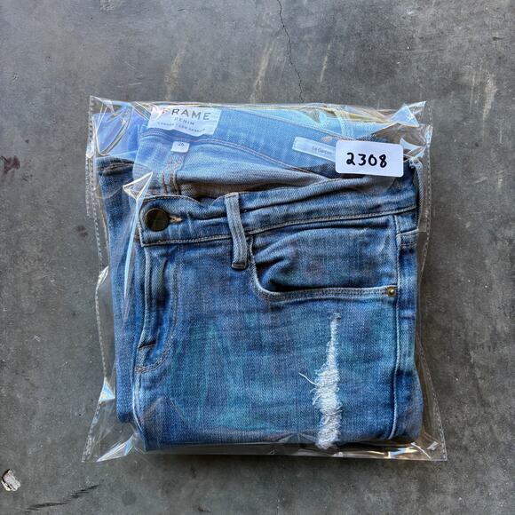 Frame Denim Le Garcon Skinny Jeans Women's 26 Blue Distressed Mid Rise Stretch - Picture 11 of 11